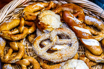 bavarian pretzels at a bakery