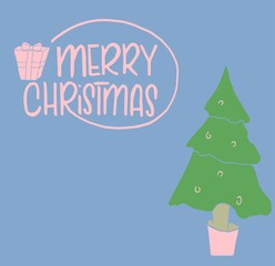 Christmas and New Year's Template, with tree and box for Greeting, Congratulations, Invitations, Tags, Stickers, Postcards. Vector illustration.