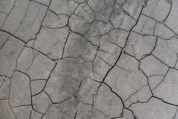 Grey cracked earth ground from drought disaster cause from weather change. The global warming and greenhouse effect cause of agricultural production is reduced.