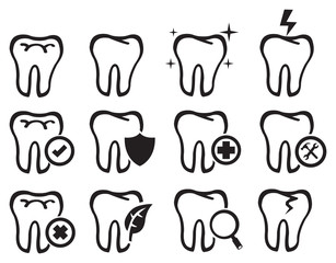 Black and White Molar Teeth Vector Icon Set