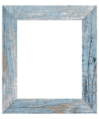 Old blue isolated wooden frame. Vintage wooden frame