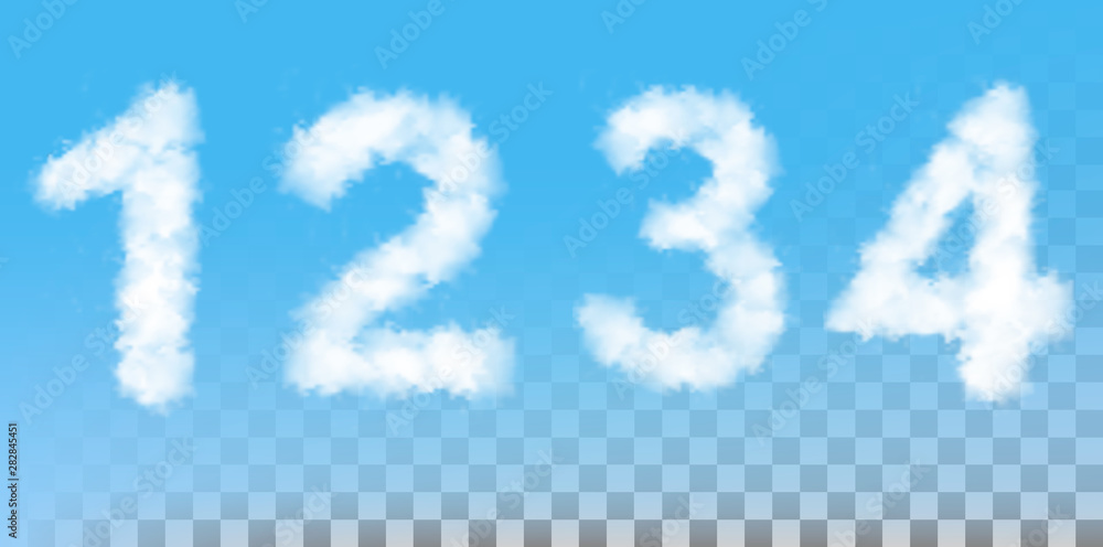 Poster numbers made out of clouds. vector illustrtion