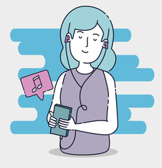 girl with modern headphones and smartphone with chat bubble