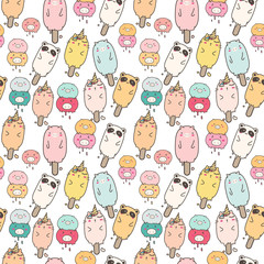Cute animal ice cream seamless pattern background. Vector illustration for gift wrap design.