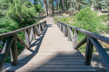 Obraz premium wooden bridge over mountain stream