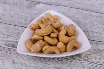 Cashew nuts heap in the bowl