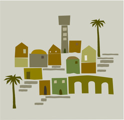 Middle East Town, Old City,  Abstract architecture, Historical place,  Illustration