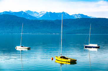 sailboats at the walchensee lake in germany