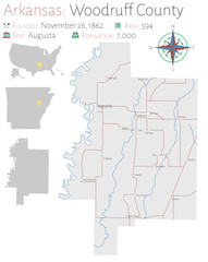 Large and detailed map of Woodruff county in Arkansas, USA