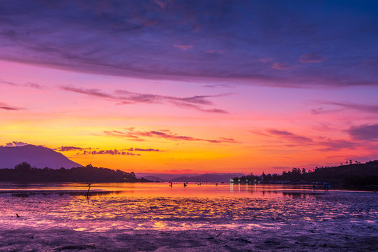 Sunset over Tapera Beach in Florian&oacute;polis Santa Catarina Brazil