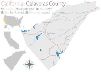 Large and detailed map of Calaveras county in California, USA