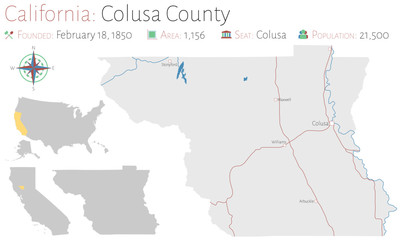 Large and detailed map of Colusa county in California, USA