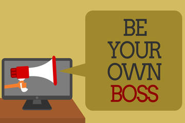 Text sign showing Be Your Own Boss. Conceptual photo Entrepreneurship Start business Independence Self-employed Social media network convey lines messages ideas computer screen use