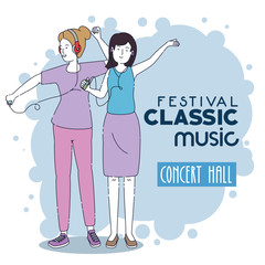 fashion girls friends with headphones and mp4