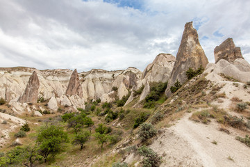 Beautiful mountains rocks landscape. Cloudy sky