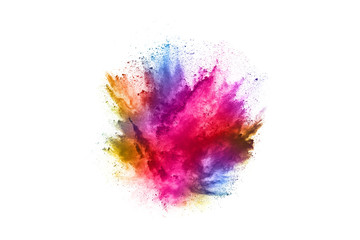 abstract powder splatted background. Colorful powder explosion on white background. Colored cloud. Colorful dust explode. Paint Holi.