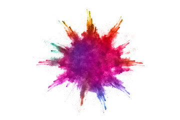 abstract powder splatted background. Colorful powder explosion on white background. Colored cloud. Colorful dust explode. Paint Holi.
