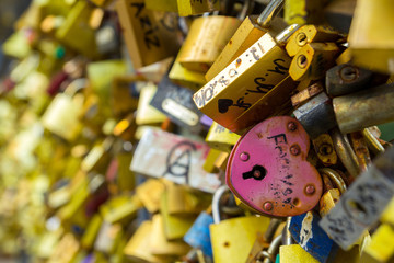 Old lock with the inscription forever. Wedding traditions