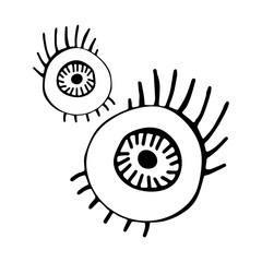 Black and white scary eye. Stylized, just style. Isolated object on white background. Monochrome icon, sign, symbol.