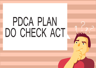 Text sign showing Pdca Plan Do Check Act. Conceptual photo Deming Wheel improved Process in Resolving Problems.