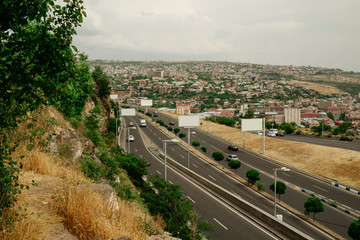 View of the city of Yerevan. Summer time. Building