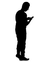 Man with a photo camera on white background