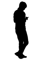 Man with a photo camera on white background