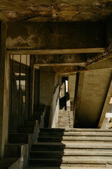 Old concrete staircase. The architecture. Background