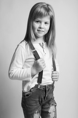 Little girl portrait. Black and white photo. 