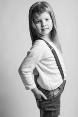 Little girl portrait. Black and white photo. 