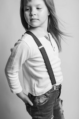 Little girl portrait. Black and white photo. 