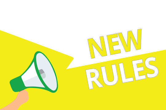 Conceptual hand writing showing New Rules. Business photo showcasing A state of changing an iplemented policy for better upgrade Megaphone speech bubbles important message speaking out loud