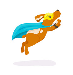 Cute superhero animal kids with a superhero cape and masks. Flying dog in super hero costume and mask on the eyes vector illustration isolated. Concept for business, success, goal achievement