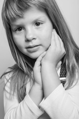 Little girl portrait. Black and white photo. 