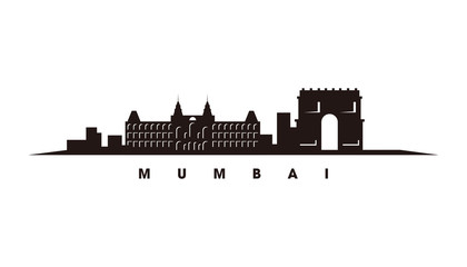 Mumbai skyline and landmarks silhouette vector