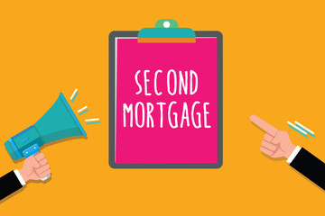 Writing note showing Second Mortgage. Business photo showcasing lien on property which is subordinate to more senior one.