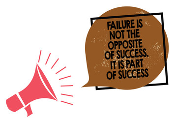 Handwriting text writing Failure Is Not The Opposite Of Success. It Is Part Of Success. Concept meaning Make Progress Megaphone loudspeaker speaking loud screaming frame brown speech bubble