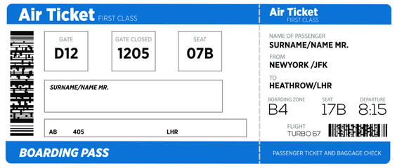 Vector illustration of airline boarding pass. Air ticket, vector.