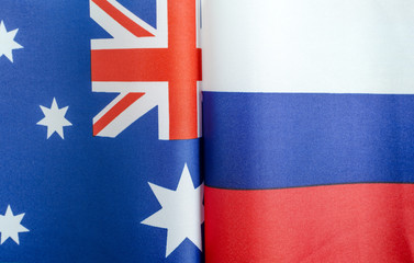 national flags of Australia and Russia close-up