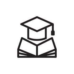 flat line graduation cap with book icon. Logo element illustration. university design. vector eps 10 . academic educate concept. Can be used in web and mobile .