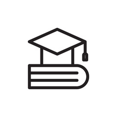 flat line graduation cap with book icon. Logo element illustration. university design. vector eps 10 . academic educate concept. Can be used in web and mobile .