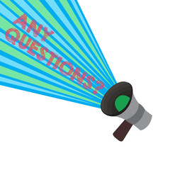 Conceptual hand writing showing Any Questions question. Business photo showcasing Asking for inquiry Interrogation Clarification.