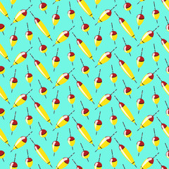 Seamless pattern of fishing floats on a blue background © buharina