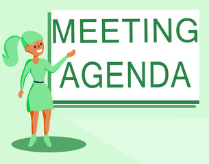 Naklejka premium Text sign showing Meeting Agenda. Conceptual photo An agenda sets clear expectations for what needs to a meeting.