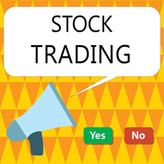Conceptual hand writing showing Stock Trading. Business photo showcasing Buy and Sell of Securities Electronically on the Exchange Floor.