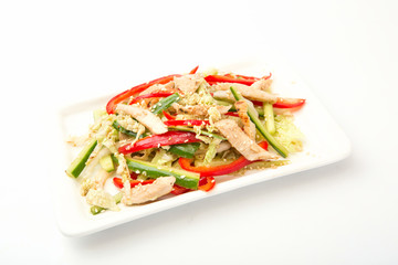 Salad with vegetables isolated on white background