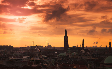 Fototapeta premium Dark silhouette skyline of Copenhagen city
