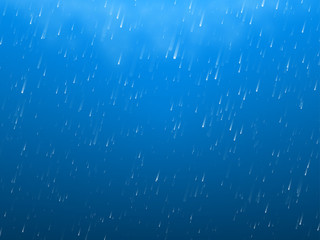 Transparent rain with a cloud on a blue background. Autumn rain. Vector illustration.