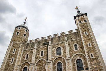 Fototapeta na wymiar Tower of London detailed facade on a typical cloudy day in London, England