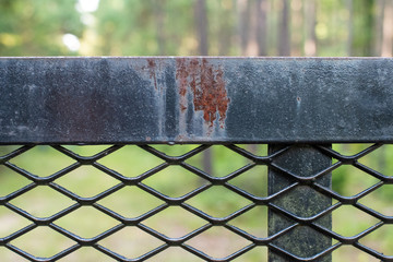 In the forest, an abandoned and creepy black iron fence with rusted texture ~IRONSIDE~